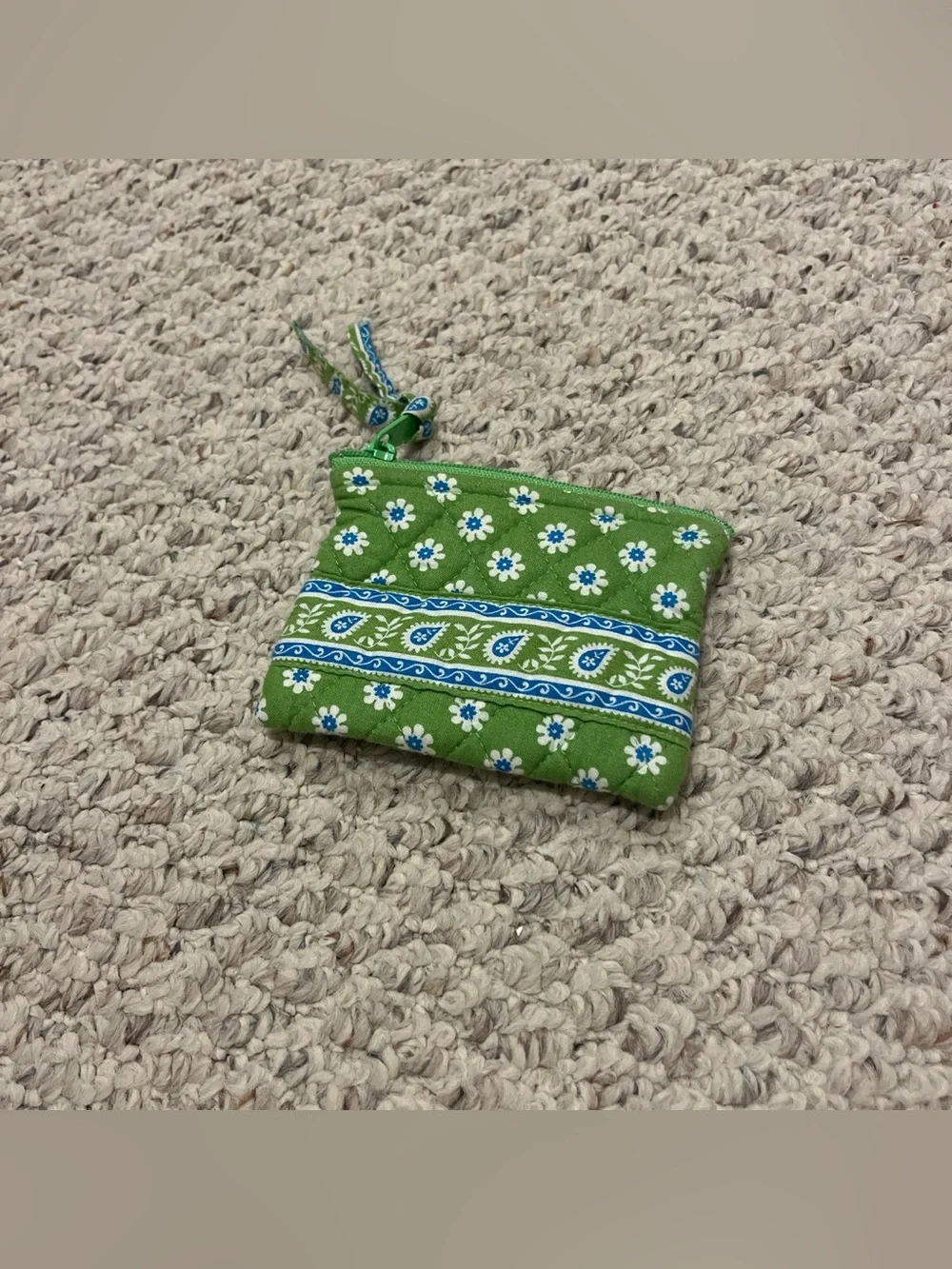 Vera Bradley Green Floral Quilted Coin Pouch with Blue Accents